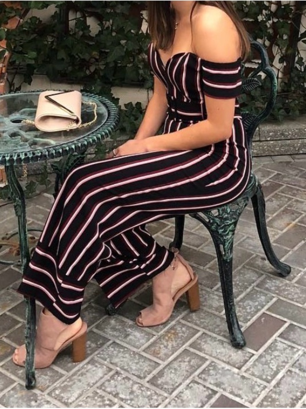 Miss Selfridge Striped Off-Shoulder Jumpsuit